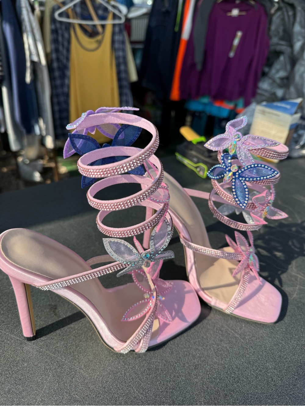 Women’s Pink Floral Strappy High Heel Sandals